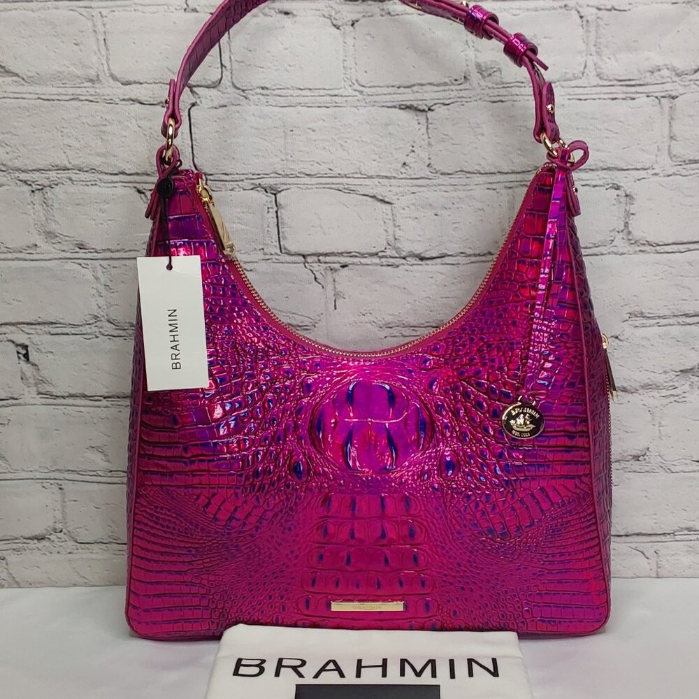 'BRAHMIN' 'TABITHA' CROC-EMBOSSED LEATHER BAG VOLTAGE VIOLET MELBOURNE FL.INCL.p - Picture 13 of 16